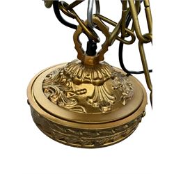 India Jane Interiors - pair of gilt metal and glass spherical ceiling light pendants, decorated with glass beads and pendants, foliage cast metal upper band, mounted by lower finial - ex-display/bankruptcy stock 