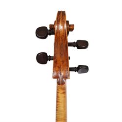 Early 19th century English cello by Samuel Gilkes of London, circa 1820, with two piece back and pine table finished in a golden brown varnish, certificate of authenticity from D.R Hill & Son, Buckinghamshire, numbered H494 in their records, in Hiscox hard case, with two horse hair cello bows, the first an English example stamped Ferranda Millars Liverpool, the second a German example stamped R. Paesold, both with ebonised mother of pearl/abalone frogs and ivory tip plates
This item has been registered for sale under Section 10 of the APHA Ivory Act