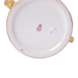 Royal Worcester Blush Ivory twin handled biscuit barrel and lid, in the form of bamboo with gilt highlights, H19cm 