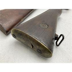 WW1 Lee Enfield SMLE .303 bolt action rifle with 63.5cm barrel and magazine; No.20934; L112cm overall; home deactivated by welding down bolt and end of barrel so requires re-deactivation to modern standards; and 19th century 12-bore double barrel hammer shotgun with 65cm cut-down barrels, non-rebounding hammers and under-lever opening, the lock-plate indistinctly inscribed G.T. Bartrant(?) L75cm overall; home deactivated by welding both barrels closed at breech so requires re-deactivation to modern standards (2) RFD ONLY 