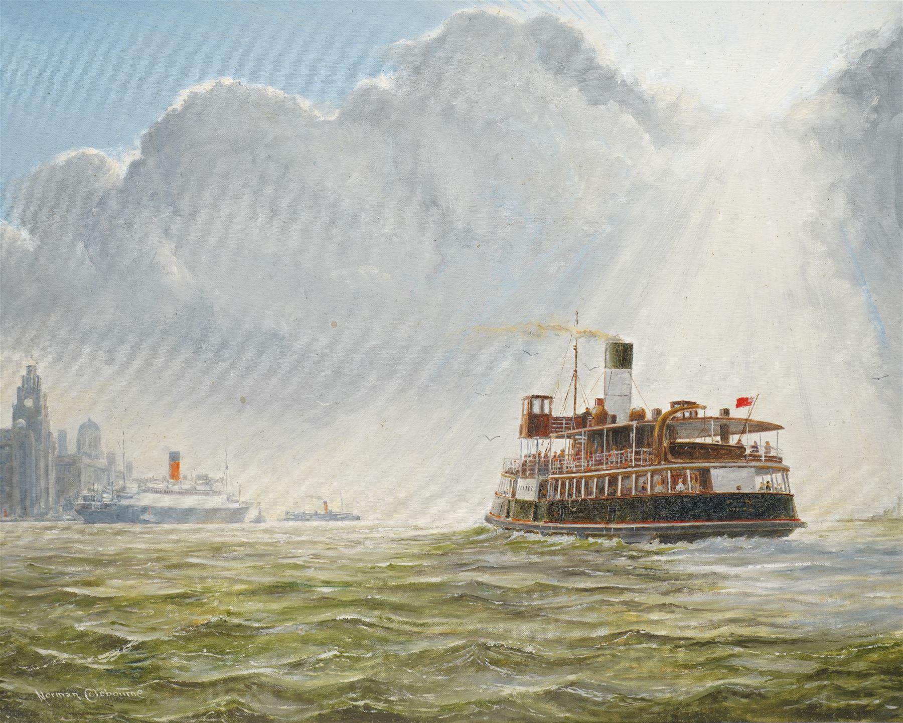 Norman Colebourne (British 1908-1992): 'December Sunshine' Off Liverpool, oil on board signed, titled on label verso 49cm x 59cm
Provenance: Exh. Wallasey Arts Society