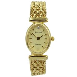 Accurist Diamond ladies 9ct gold quartz bracelet wristwatch, hallmarked