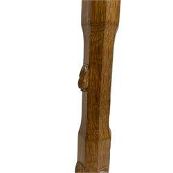 'Rabbitman' set of eight oak dining chairs, pierced lattice backs, upholstered seats with studwork band, octagonal front supports joined by stretchers, carved with rabbit signature, two carvers and six side chairs, by Peter Heap of Wetwang