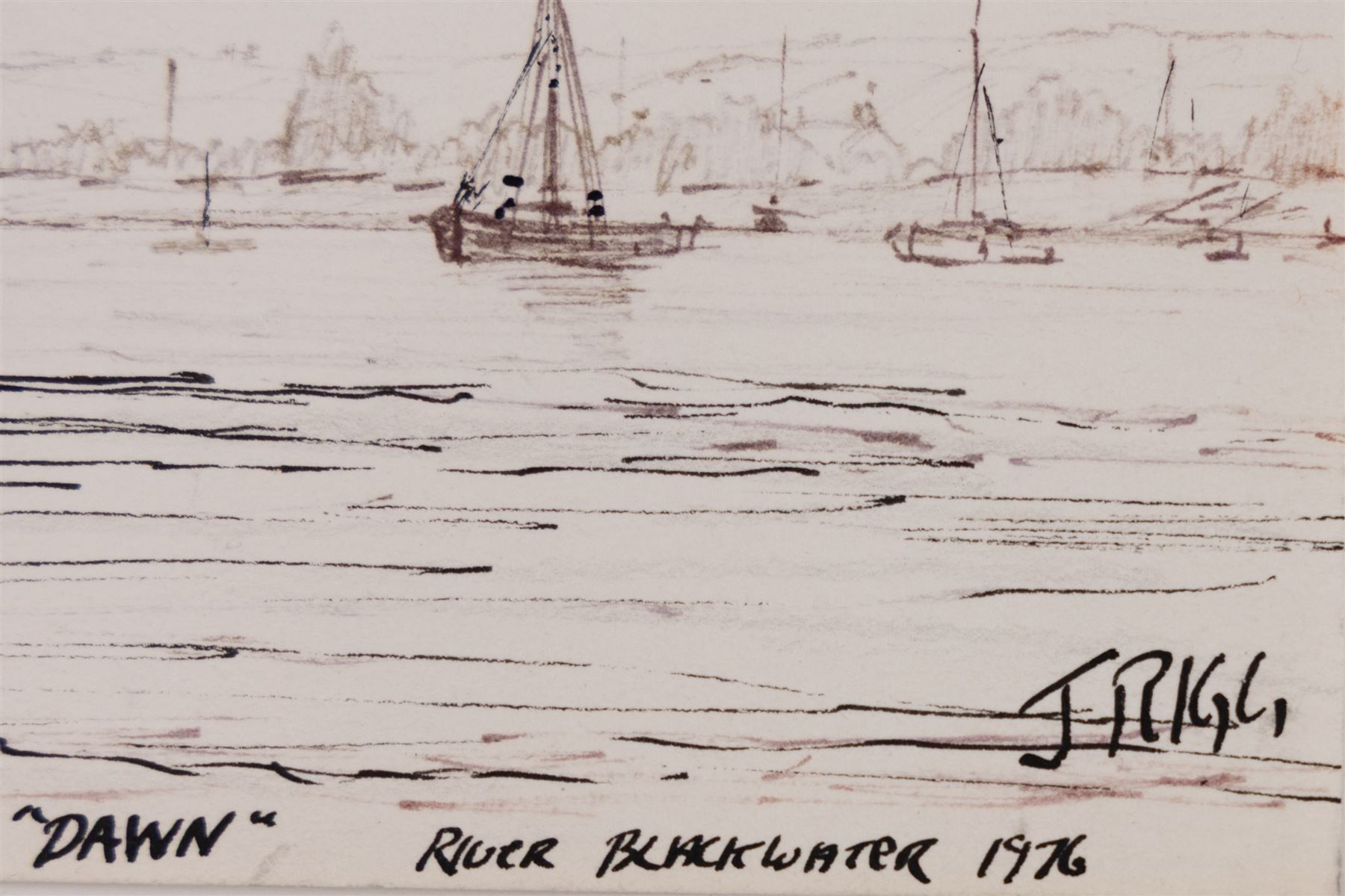 Jack Rigg (British 1927-2023): 'Aberdeen' and 'Sailing Barge Dawn - River Blackwater', one pencil and one ink sketch signed, titled and dated 1956 and 1976, max 28cm x 23cm (2) (unframed)