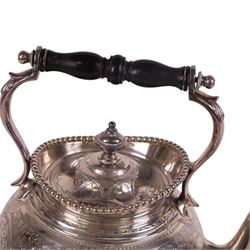 Victorian silver plated spirit kettle, with foliate decoration and ebonises handle, H34cm 