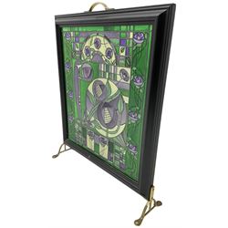 Rennie Mackintosh design Art Nouveau style stained glass fire screen