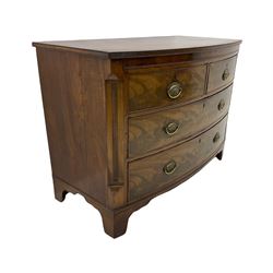 19th century mahogany bow front chest, fitted with two short and two long drawers