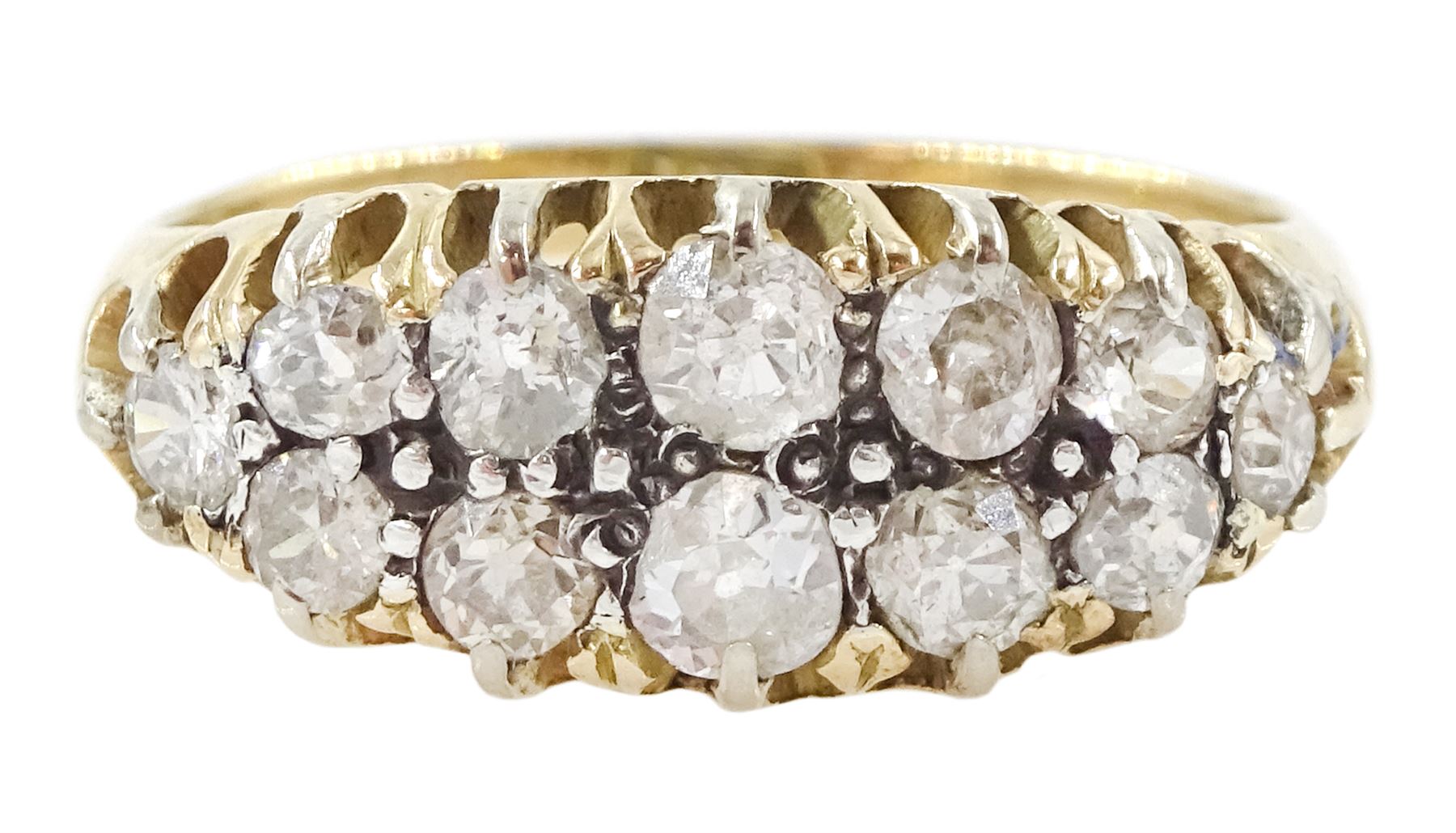 Victorian gold two row old cut diamond ring, stamped 18ct, total diamond weight approx 0.70 carat