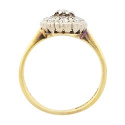 18ct gold diamond cluster ring, single round brilliant cut diamond surrounded by eight single cut diamonds, Birmingham 1962, total diamond weight approx 0.30 carat