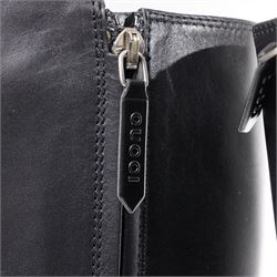 Gucci - pair of Dionysus buckled knee-high leather boots, in black with block heels, applied with rhinestone star, moon and heart applique motifs, with the signature silver tone tiger head buckle fastening and full length zip, size 38, total boot height 48cm, unused with original box and dust bags