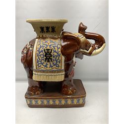 Oriental style ceramic garden seat in the form of an elephant, H55cm