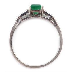  Platinum (tested) emerald cut emerald and baguette diamond ring, emerald 0.5 carat   