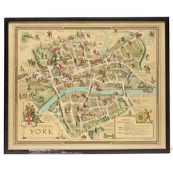 Estra Clark (British 1904-1993): 'Historic York', pictorial colour map of the City of York with important events and places described pub. Ben Johnson & Co, York 1947, 56cm x 68cm