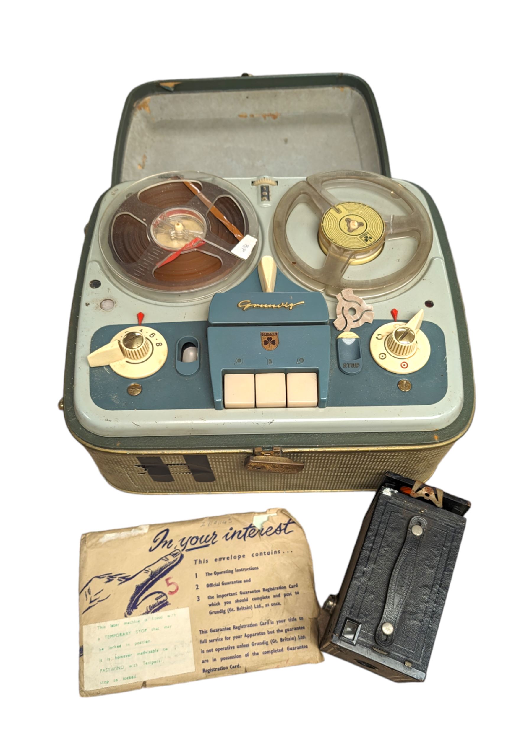 Grundig TK5 tape recorder, together with a Kodak No.2 Brownie camera model 120 