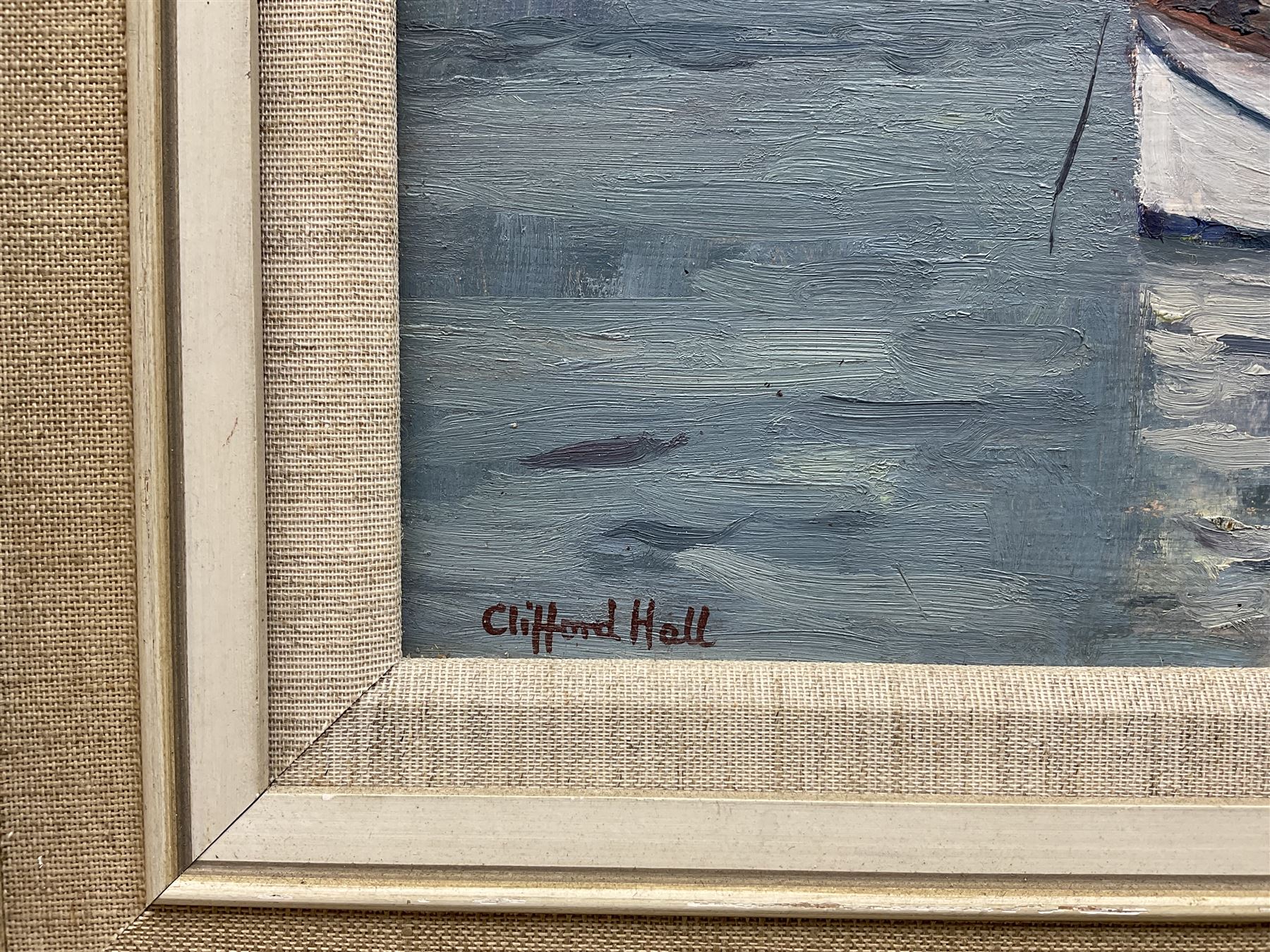 Clifford Hall (British 1904-1973): Yatch in the Harbour, oil on board signed 24cm x 34cm 