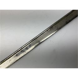 British 1855 pattern 'Sappers & Miners' Lancaster sword bayonet as issued to Medical Corps, the 62cm steel blade marked S&K with various numbers; in brass mounted leather scabbard numbered 1176