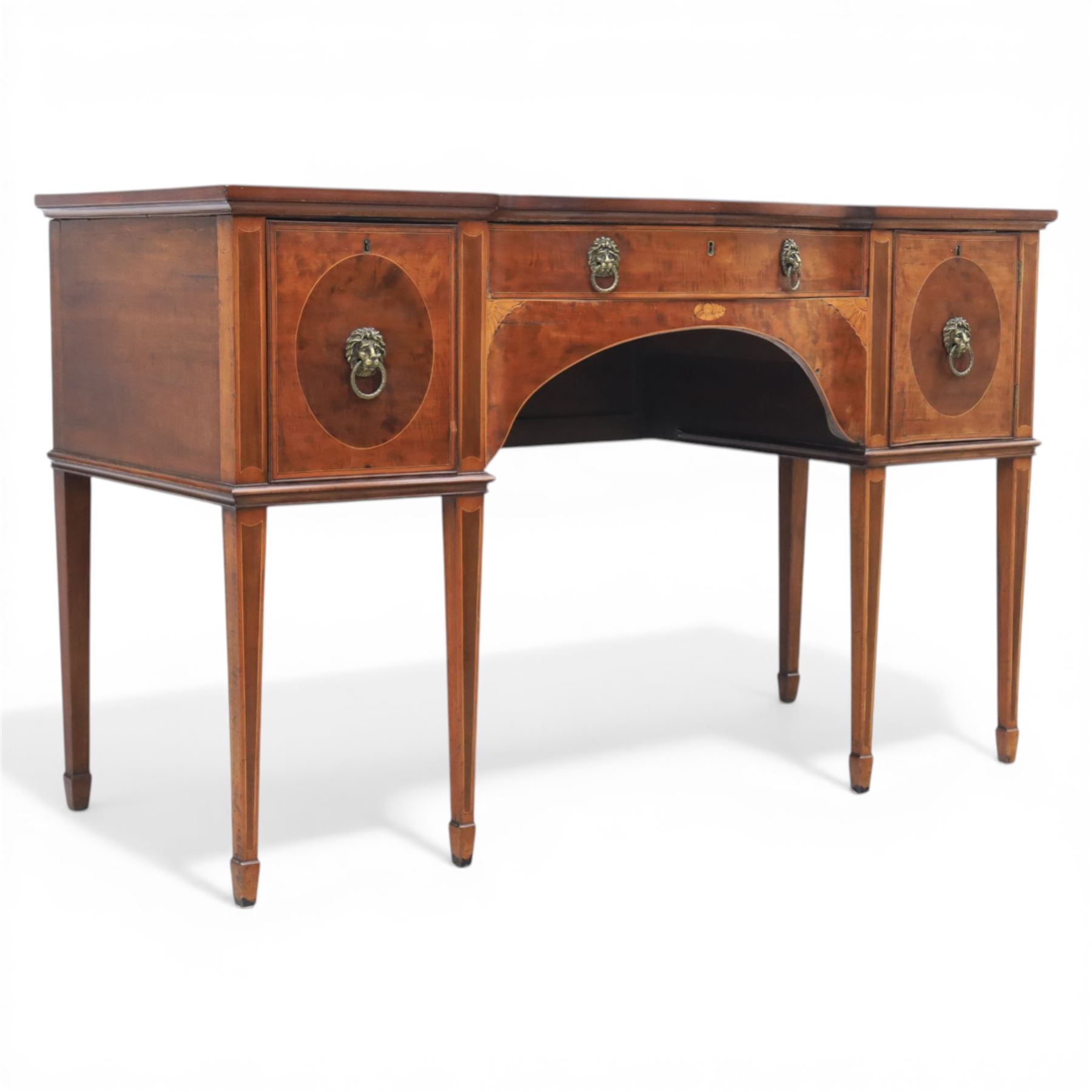 George III Sheraton design serpentine inlaid mahogany and satinwood sideboard