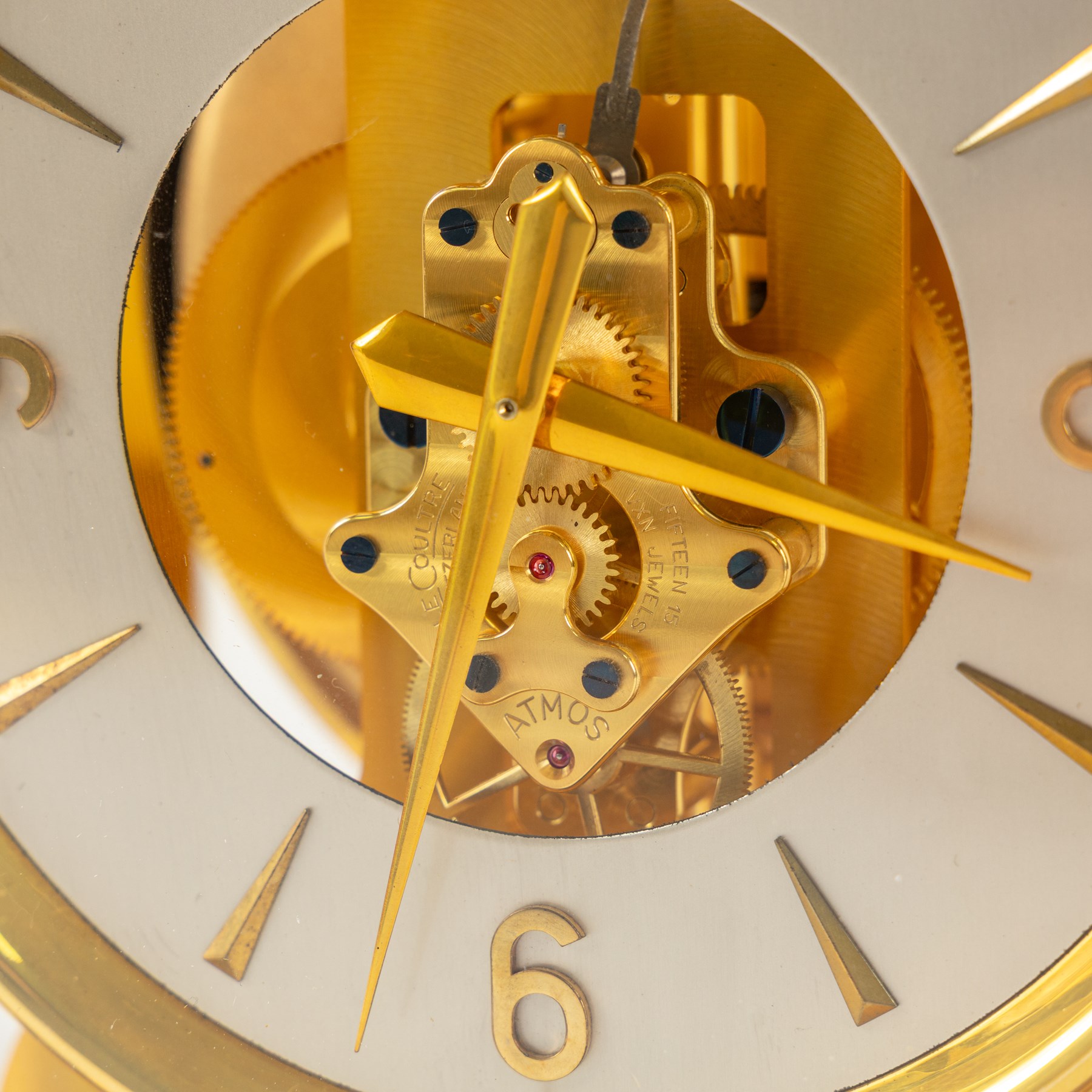 Jaeger-Le-Coultre, Atmos bracket clock, gilt brass case with glazed top and sides, silvered chapter ring with the numerals interspaced with batons, serial number 35125, H24cm