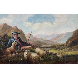English School (Mid 20th century): Shepherd and his Flock taking a Rest, oil on canvas unsigned 35cm x 52cm
