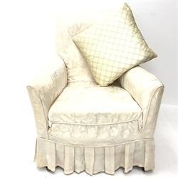Edwardian armchair upholstered in a beige floral patterned fabric, W69cm