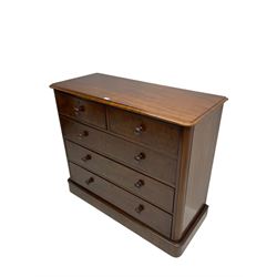 Mid-19th century mahogany chest, fitted with two short and three long drawers, on plinth base