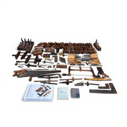 Collection of planes and woodworking tools including wood planes, chisels, hammers etc along with three books (Antique Woodworking Tools, Timber Preservation and Woodworkers Pocket Book)