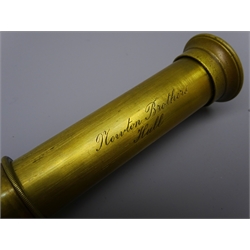  19th century brass four-drawer telescope, inscribed Newton Brothers Hull, L91cm extended  