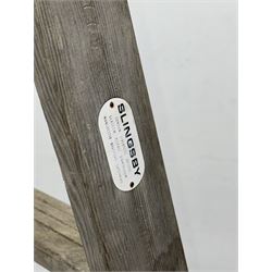 Slingsby - large pair of wooden ladders; G A Jones's - wooden steps; and a small wooden step ladder (3)
