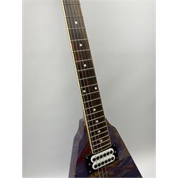 Swirl Guitars 'Flying-V' electric guitar no.109-2020UK with psychedelic purple painted finish L110cm