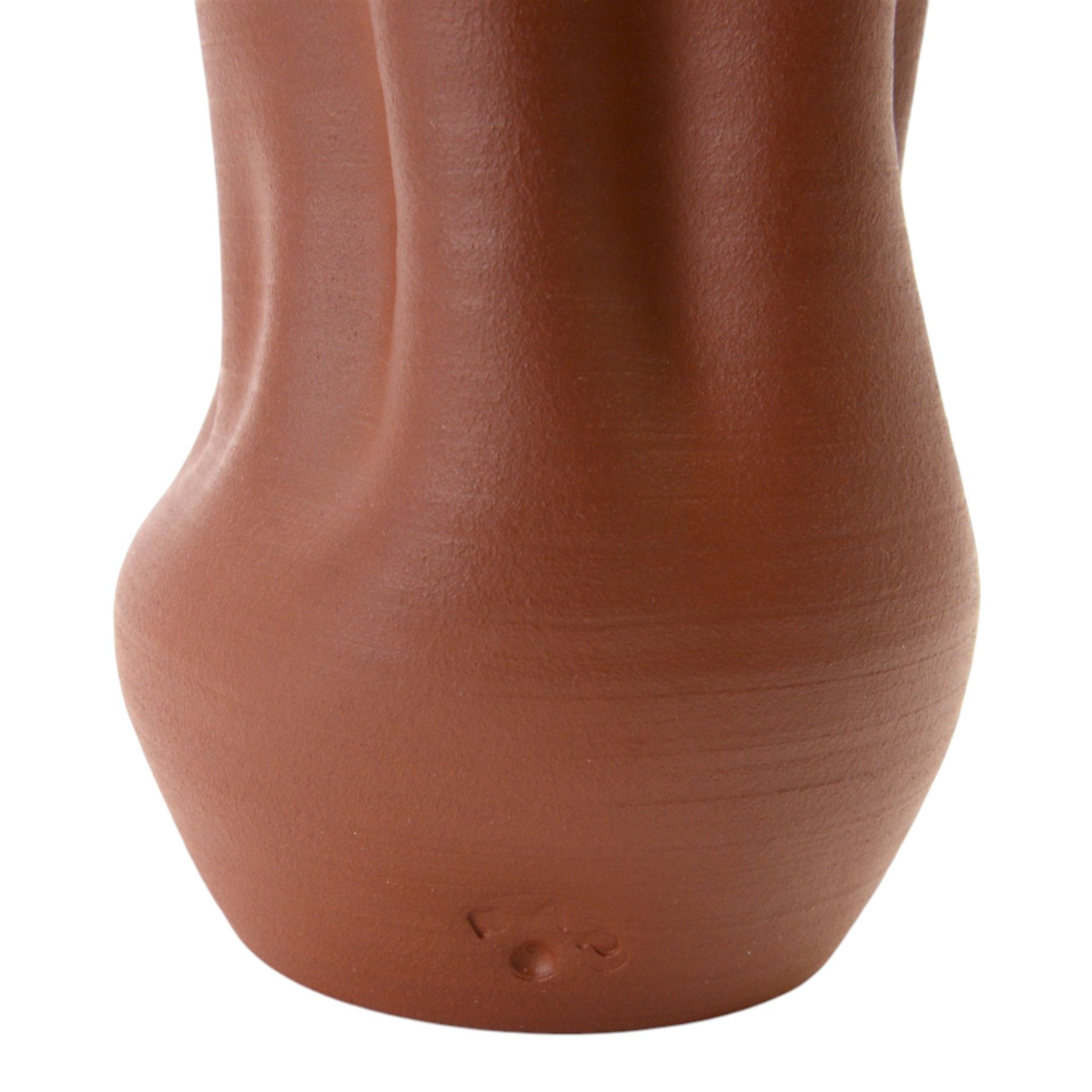 Nicholas Arroyave Portela (c1972-): earthenware vase with ribbed and crumpled surface covered in terracotta glaze to the exterior and brown glaze to the interior, impressed NAP mark, H22cm