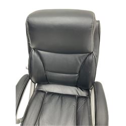 Swivel office desk chair, black faux leather