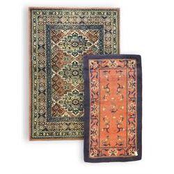 Persian design peach ground rug (169cm x 117cm); Chinese peach ground rug (187cm x 101cm)