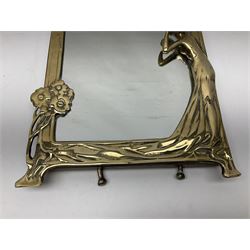 Art Nouveau style mirror in the manner of WMF, decorated with a female figure and floral motifs, the easel support verso with spurious WMF, H35cm