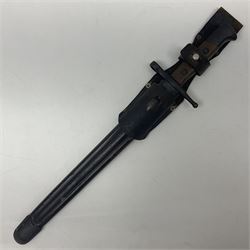 WW2 Italian Model 1891 bayonet with 30cm fullered blade; cross-piece marked PS 1941; in associated leather covered scabbard with frog L45cm overall