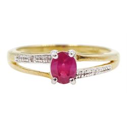 Silver-gilt ruby and diamond ring, stamped 925
