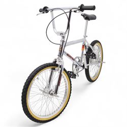 1980s Raleigh Cromo Burner BMX bike, with some original and some upgraded parts, including Oval Competition section frame and fork, Tange black rubber grips, Redline chain wheel, DMR Bikes V6 pedals and Duro Nylon F-075 tyres