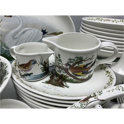 Portmeirion Birds of Britain pattern, dinner service for eight, to include covered soup tureen with ladle, dinner plates, soup bowls, side plates, oval plates, a serving platter, two oval serving dishes, salt and pepper, etc and eight shell dishes in the British fish pattern (56) 