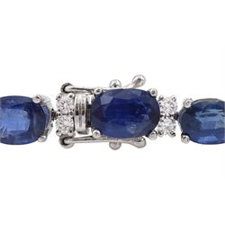 18ct white gold oval cut sapphire and round brilliant cut diamond bracelet, total sapphire weight approx 19.50 carat