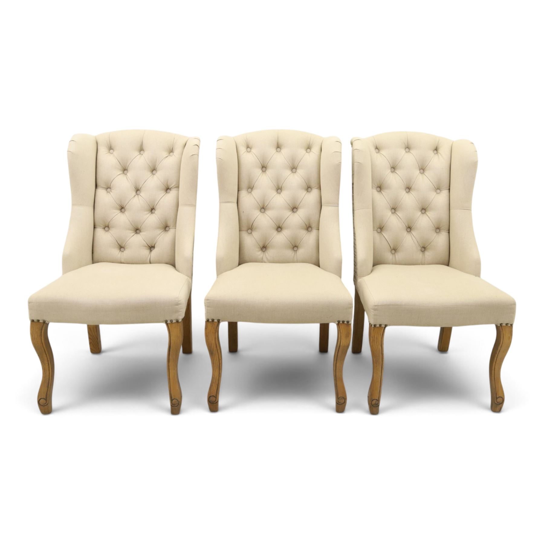Set of six contemporary button back wingback dining chairs