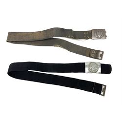 WW2 German Hitler Youth belt, the buckle marked 'Blut Und Ehre' and impressed RZM M/4/55 verso; and another Hitler Youth belt with similarly marked buckle (2)