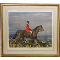  'Portrait of Major J. Bouch with the Belvoir Hounds', coloured lithograph signed in pencil by Sir Alfred Munnings (British 1878-1959) pub. Frost and Reed 1956, with blind stamp 54cm x 63cm  
