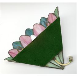 Five Tiffany style pink and blue leaded glass wall lights, approximately H23.5cm. 