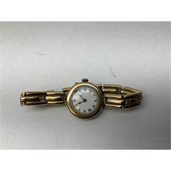 9ct rose gold ladies wristwatch on expanding strap, stamped 375, silver jewellery including hinged bangle with engraved decoration, Chester 1937, seven necklaces including Swarovski crystal pendant necklace and a torque bangle, all hallmarked or stamped and a collection of costume jewellery and wristwatches