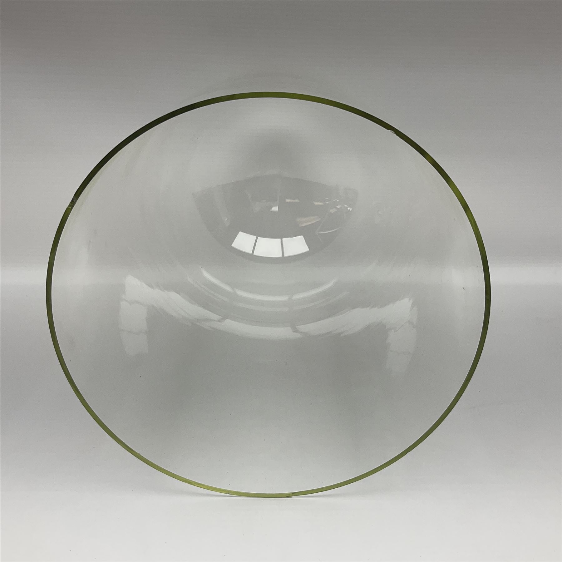 Tabletop glass display cabinet, with hinged door, together with two glass domes