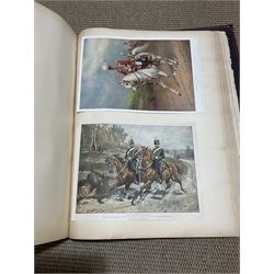 Large album of 19th century and later engravings and prints, mostly military, stuck down, album 49cm x 62cm overall