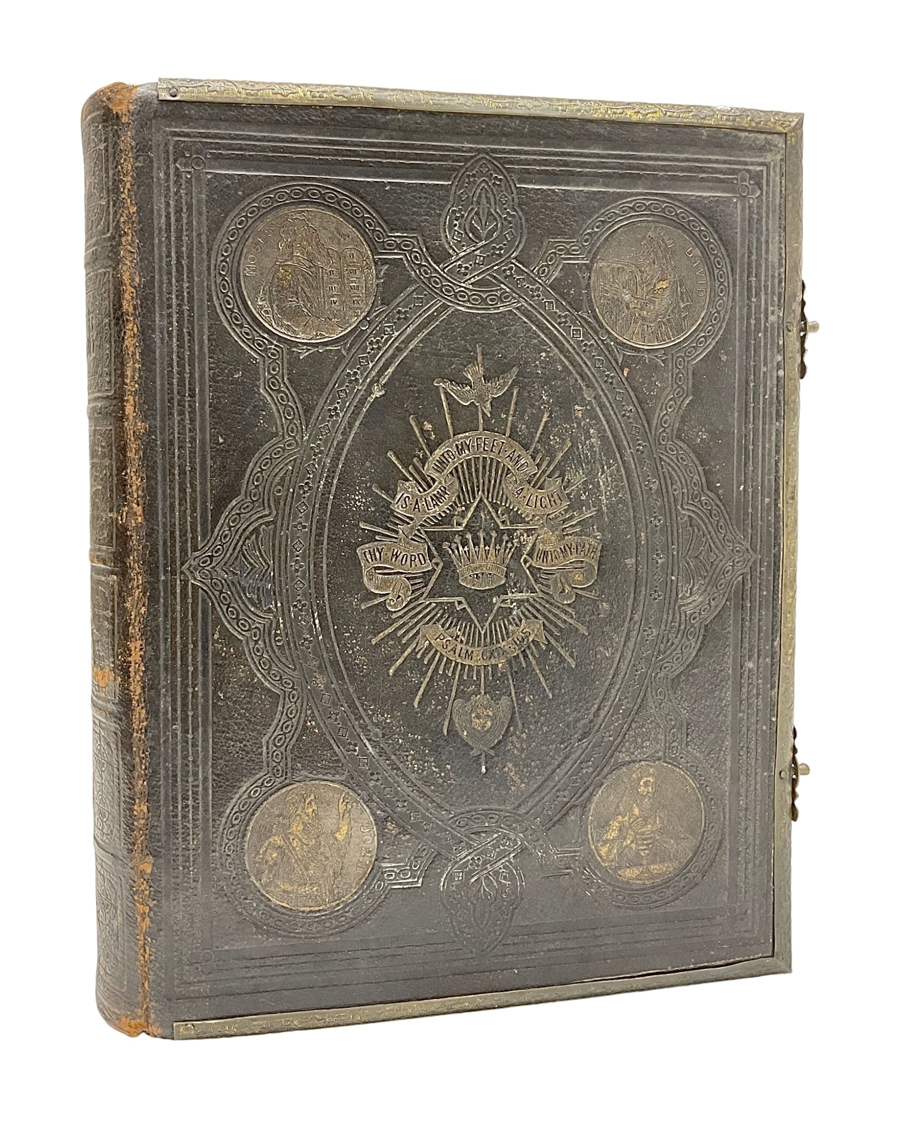 Large leather bound illustrated Holy Bible 'Brown's Self-Interpreting Family Bible, containing the old & new testaments' by the late Rev. John Brown