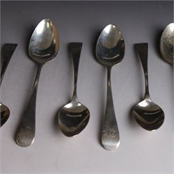 Set of six William IV silver teaspoons, engraved with monogram to terminal, hallmarked William Bateman I, London 1824, together with a set of five George III silver teaspoons, engraved with initials, hallmarked Peter & William Bateman, London 1806