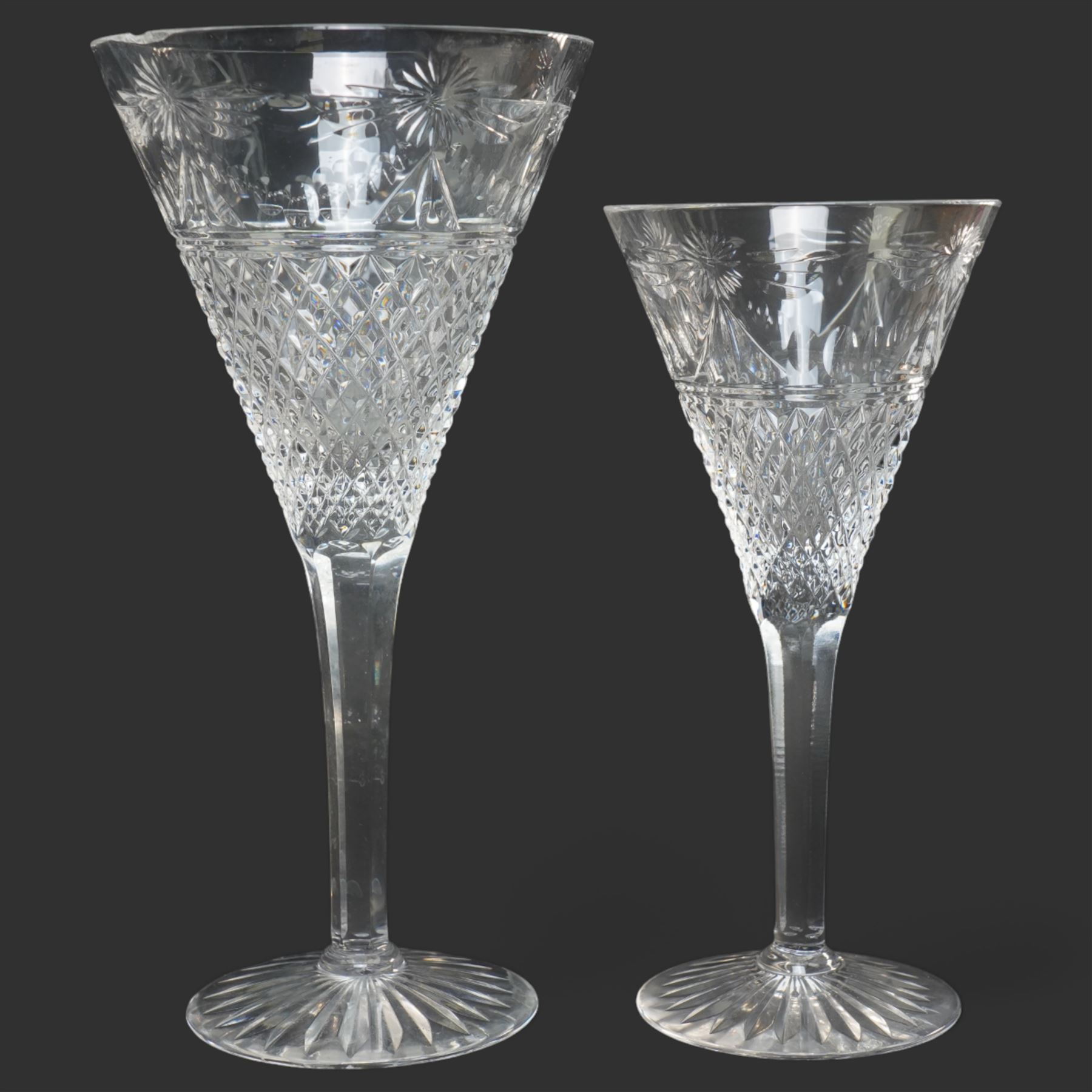 Set of nine Stuart crystal Beaconsfield pattern wine or water glasses H20cm and ten smaller wine glasses H17.5cm