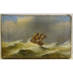  Manner of Henry Redmore, Ship in Stormy Seas, oil on canvas bears signature 15.5cm x 25.5cm unframed  