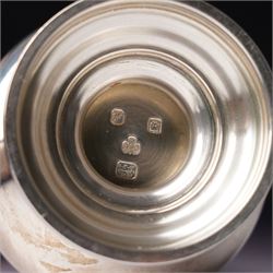 Silver vase shape sugar caster H15cm London 1975 Maker C J Vander Ltd and a George III silver sauce boat with crimped rim and 'C' scroll handle London 1763 Maker possibly William Skeen